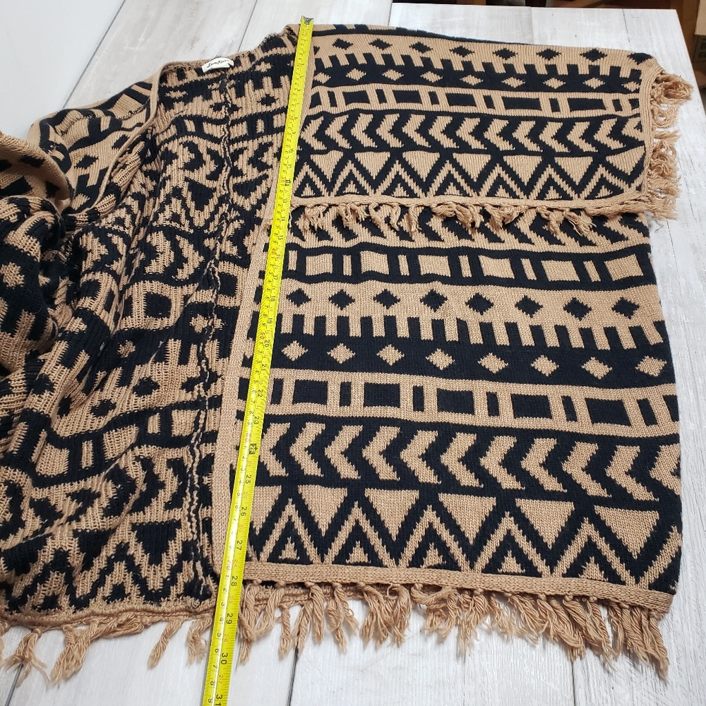 LoveRiche Tribal Aztec Print Fringe Cardigan Sweater Poncho Boho Festival Y2K - Picture 4 of 12